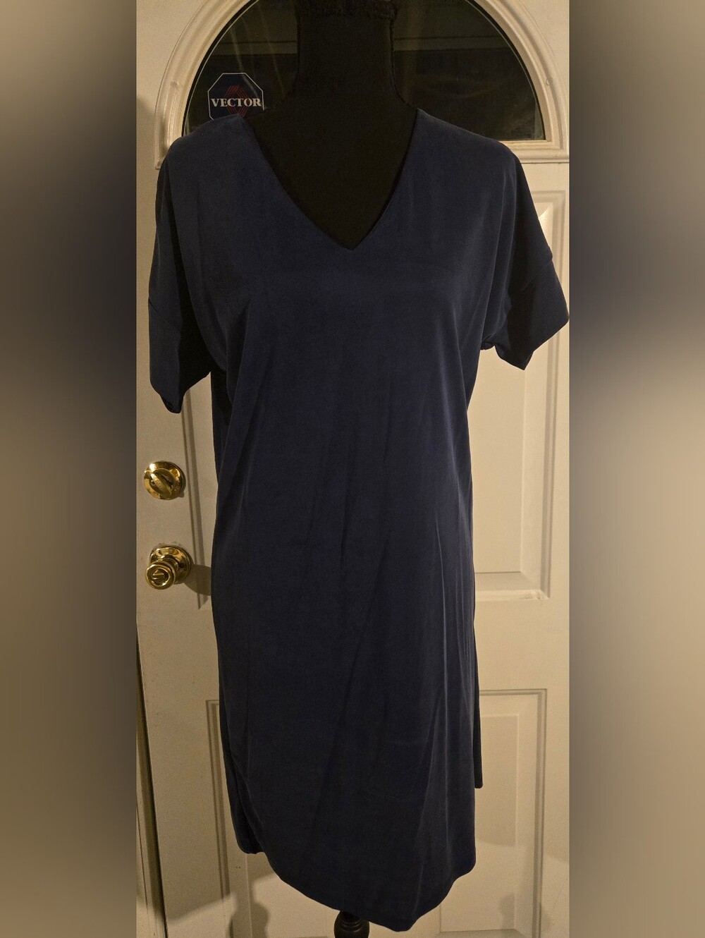 Dex Navy V-Neck Midi Dress